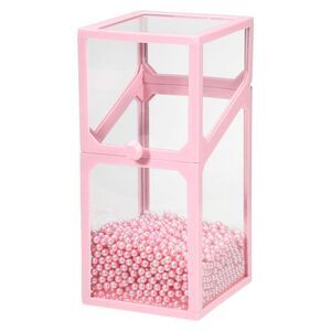 Clear Dustproof Quadrilateral Makeup Brush Storage Box with Pink Faux Pearl Pink